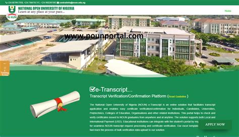 NOUN Transcript Application and Documents Verification Guidelines.